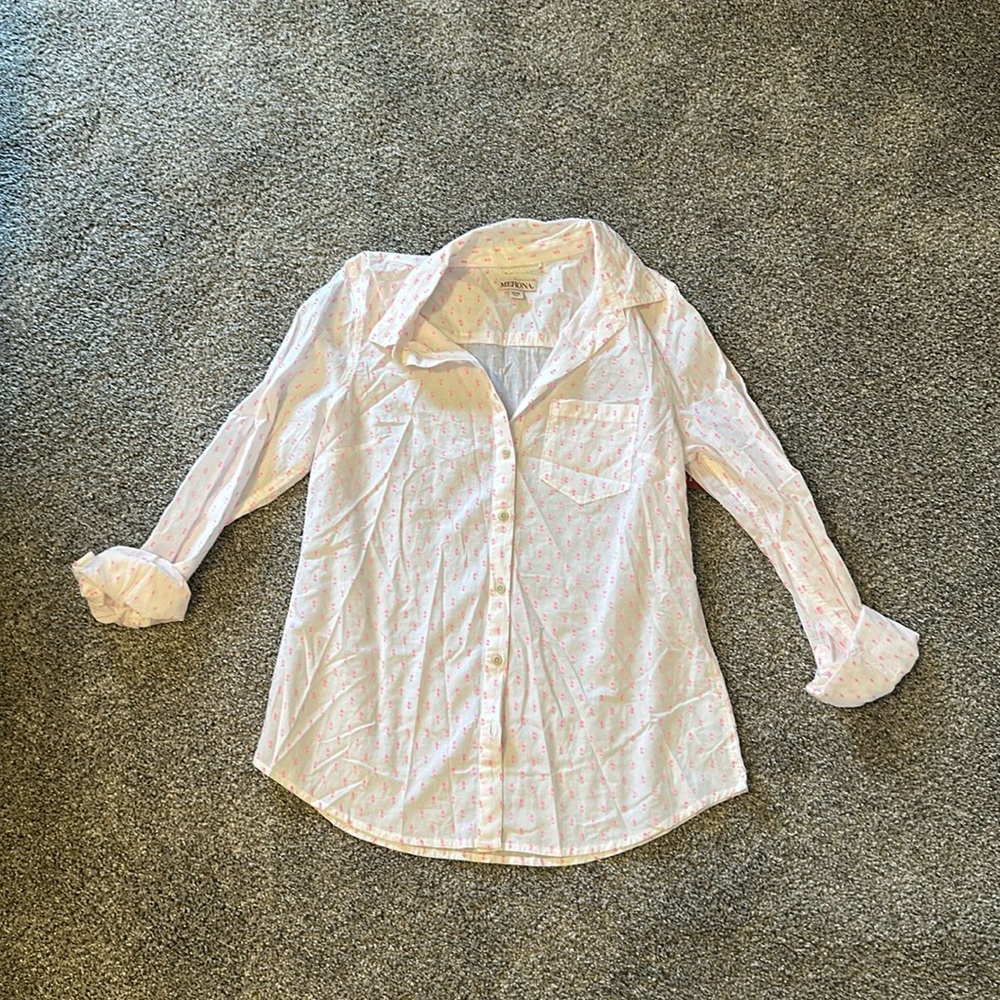 Target (Merona) Pink Patterned White Shirt